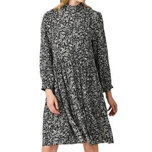 J. Crew Dress - Women's XS Extra-Small Black White - Floral Swing Ruffle